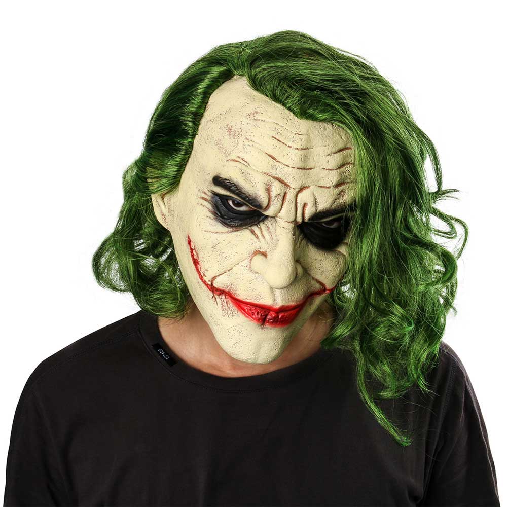 Joker Face Mask Movie Batman The Dark Knight Halloween Cosplay Horror Scary Clown Mask with Green Hair Wig