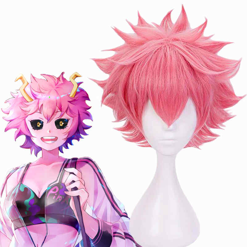 Boku no Hiro Akademia Mina Ashido short wig My Hero Academia Ashido Mina Pink Cosplay Wig+Wig Cap