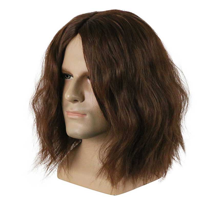 Cool Captain America Civil War Winter Soldier Bucky Barnes Cosplay Dark Brown Wigs Party Halloween Hair Toupee with Hairnet