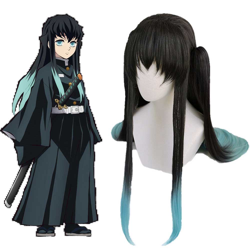 Tokitou Muichirou Ponytails Costume Long Straight Wig Anime Demon Slayer Kimetsu no Yaiba-Takerlama