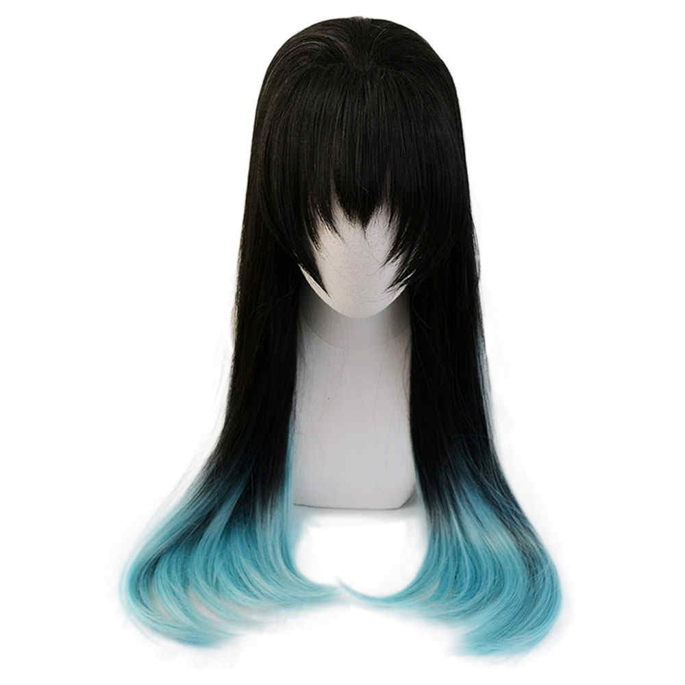 Demon Slayer Kimetsu no Yaiba Mist Hashira Muichiro TokitoBlack Blue Long Straight Cosplay Wig Kizuki Synthetic Hair-Takerlama