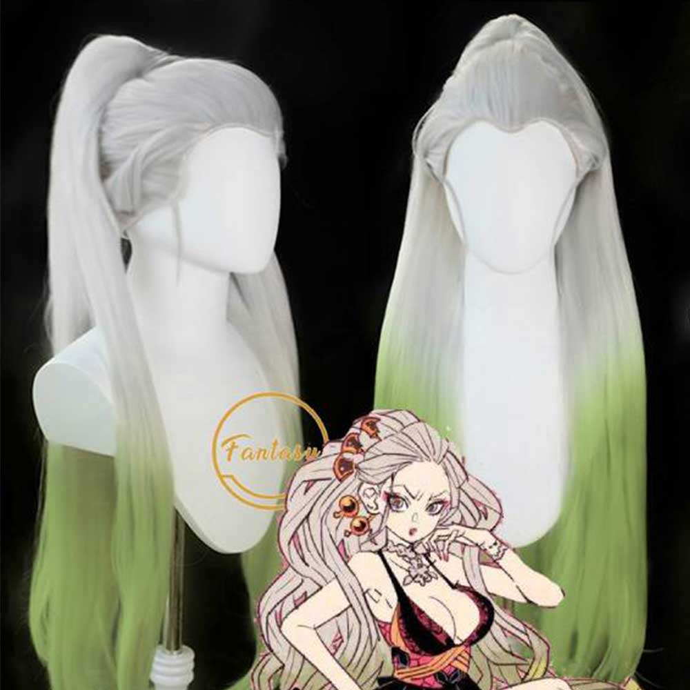 Anime Demon Slayer Kimetsu no Yaiba Daki White Green Hair Halloween Cosplay Wig-Takerlama