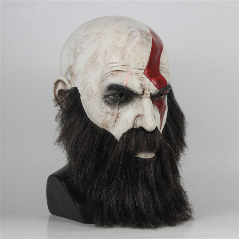 Game God of War 4 Mask with Beard Cosplay Kratos Horror Latex Masks Helmet Halloween Scary Party Props DropShipping