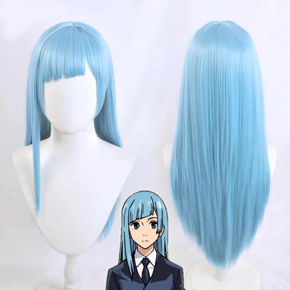 Anime Jujutsu Kaisen Miwa Kasumi Blue Long Cosplay Wig Thick Hair for Halloween Masquerade -Takerlama