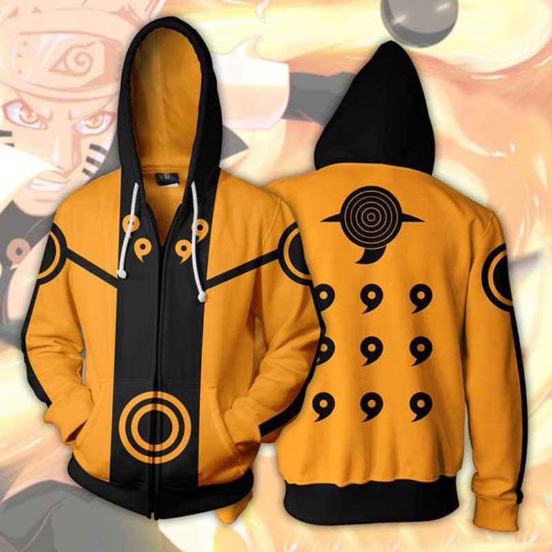 Anime Naruto Uzumaki Zip Up Hoodie With Pocket For Adult Unisex 3D Jacket-Takerlama