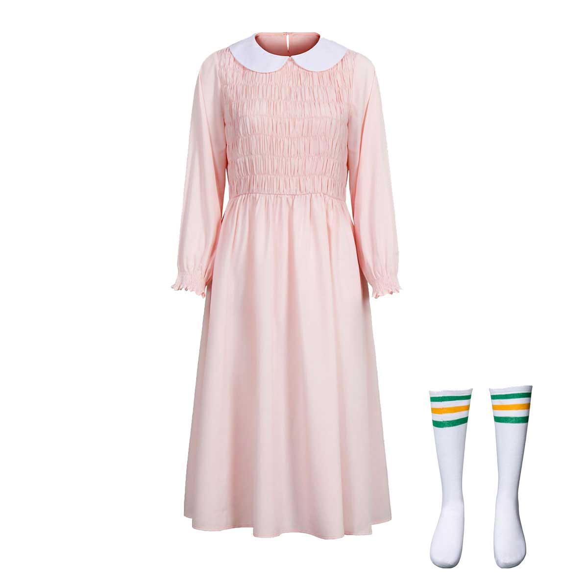 Eleven Girl's Pink Dress Stranger Things Season 1 Beading Cosplay Costume Including Socks