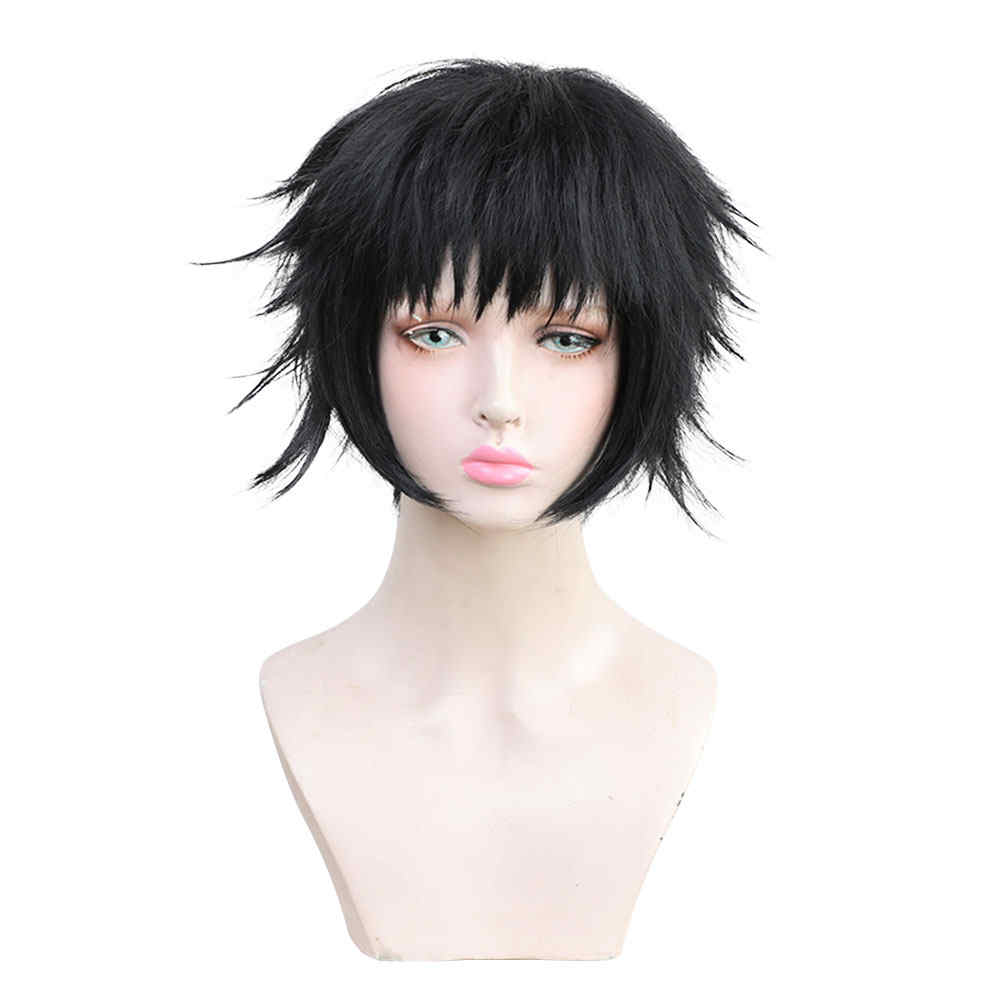 Anime Demon Slayer:Kimetsu no Yaiba Kaigaku Halloween Cosplay Costume Wig Black Short Hair-Takerlama