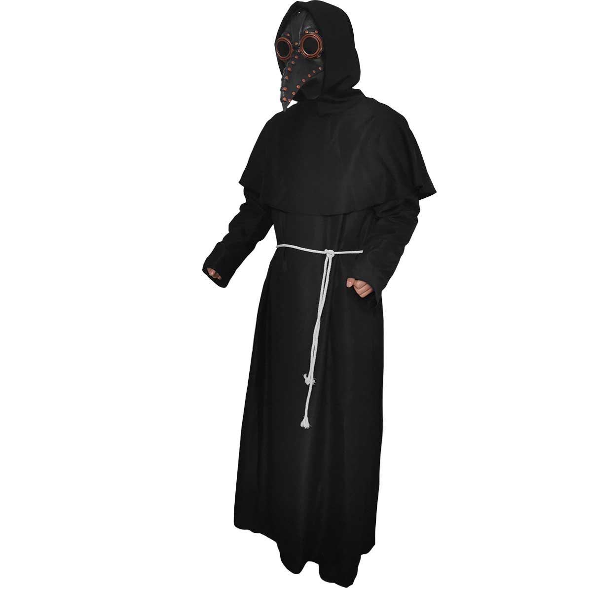 Steampunk Black Death Plague Doctor Halloween Cospaly Costume Gothic Tunic Hooded Uniform-Takerlama