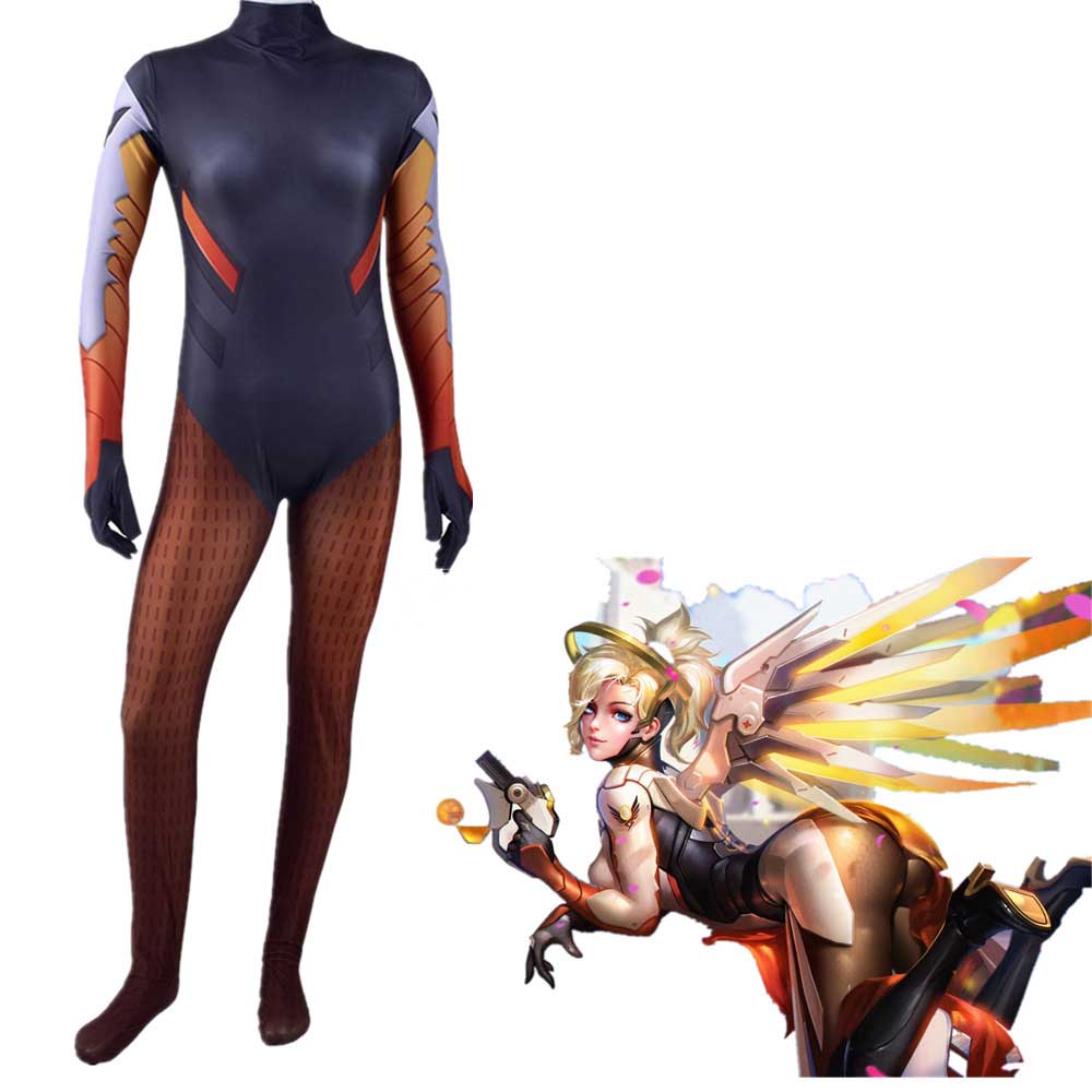 Game Overwatch Mercy Angela Ziegler Cosplay Costume Jumpsuit
