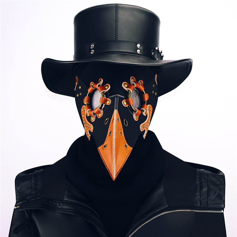 New Steampunk Plague Bird Mask Doctor Mask Gold&Black PU Leather Bird Beak Mask Gothic Retro Halloween Cosplay Party Masks