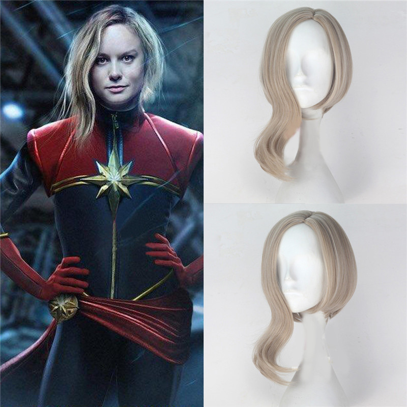 Movie Anime Captain Marvel Carol Danvers Avengers Cosplay Wig Superhero Captain Women Carol Danvers Blond Hair Wig Costumes Halloween