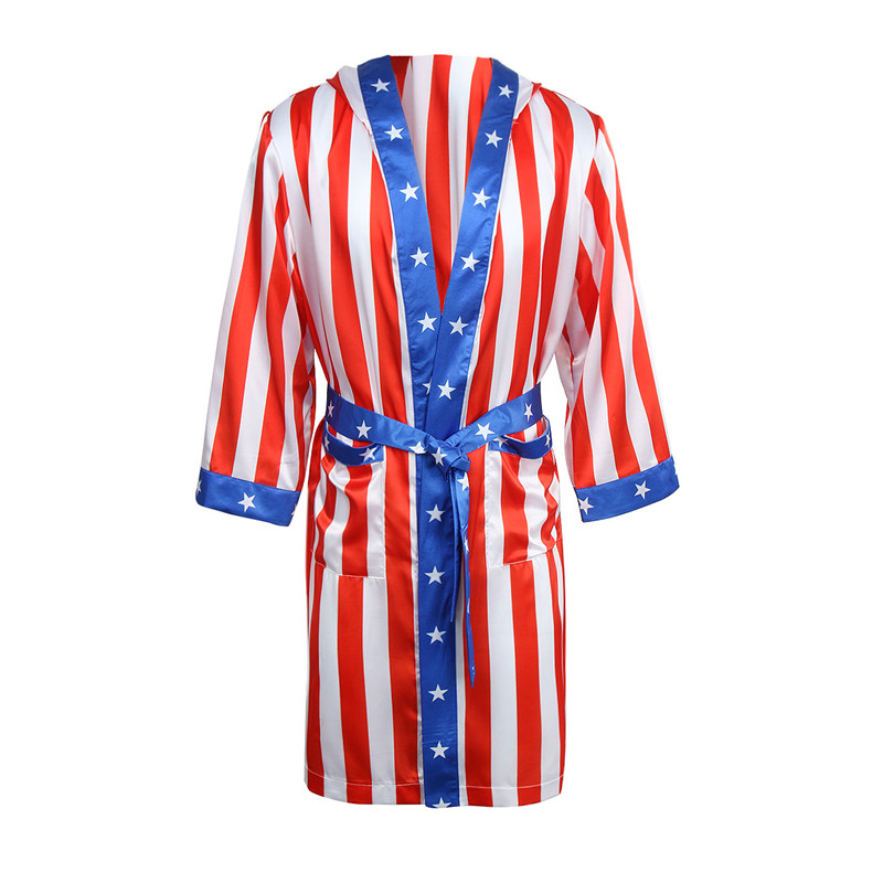 Rocky Balboa Apollo Movie Boxing American Flag Cosplay Robe and Shorts Boxing Costume