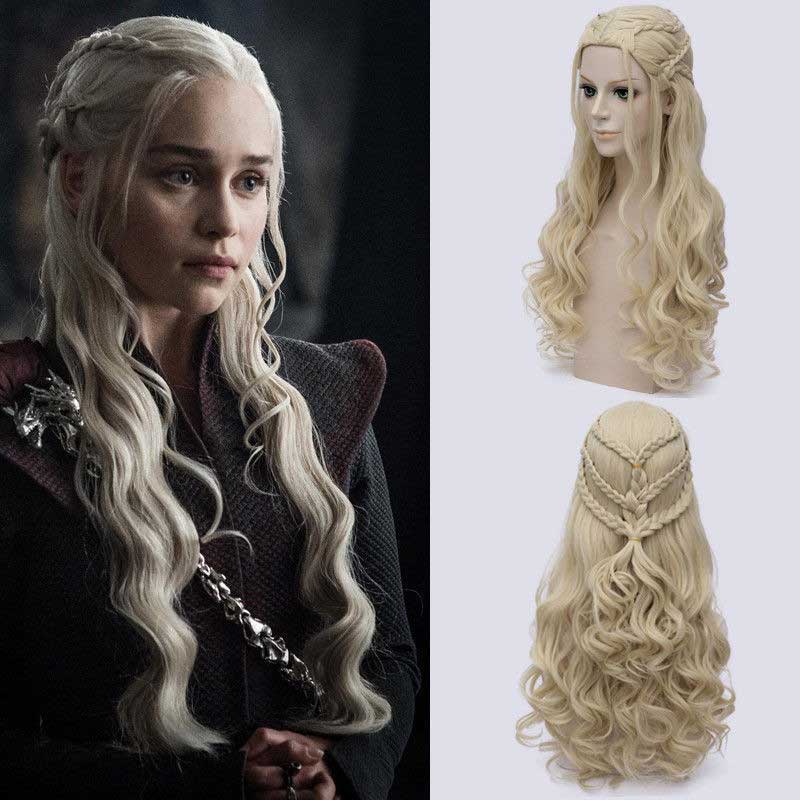 Game of Thrones Dragon of Mother Daenerys Targaryen Long Wavy Cosplay Costume Wig Synthetic Hair