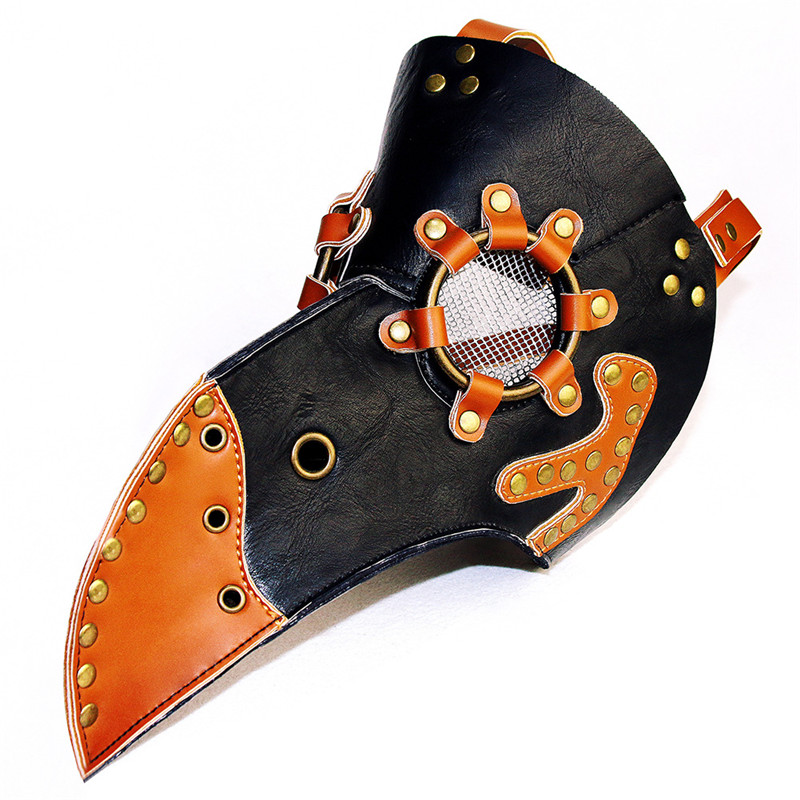 New Steampunk Plague Bird Mask Doctor Mask Gold&Black PU Leather Bird Beak Mask Gothic Retro Halloween Cosplay Party Masks