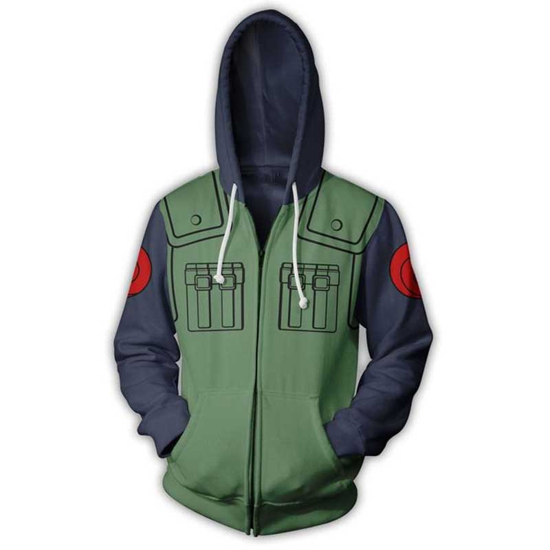 Anime Naruto Kakashi Zip Up Hoodies With Pocket Unisex 3D Jacket-Takerlama