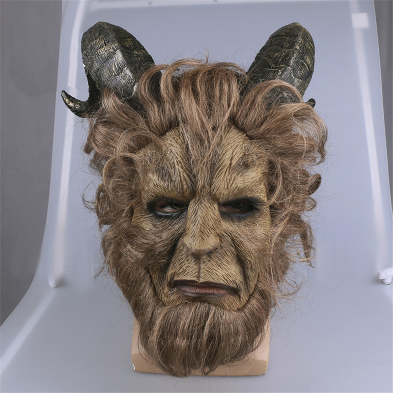 Solid Disney Beauty and the Beast Adam Prince Mask Cosplay Latex Lion Helmet Fnacy Party Hair Wig