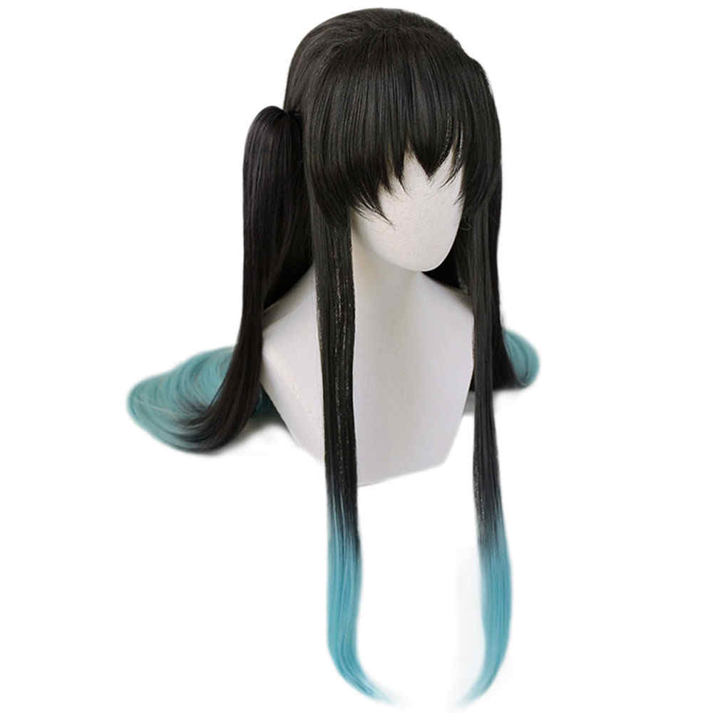 Demon Slayer Kimetsu no Yaiba Mist Hashira Muichiro TokitoBlack Blue Long Straight Cosplay Wig Kizuki Synthetic Hair-Takerlama