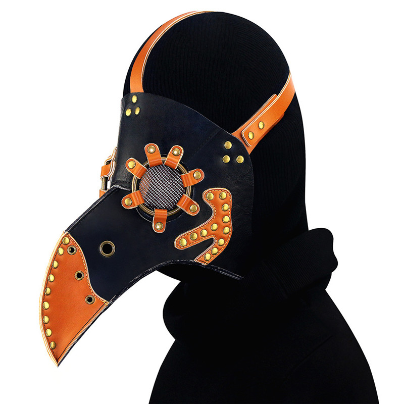 New Steampunk Plague Bird Mask Doctor Mask Gold&Black PU Leather Bird Beak Mask Gothic Retro Halloween Cosplay Party Masks