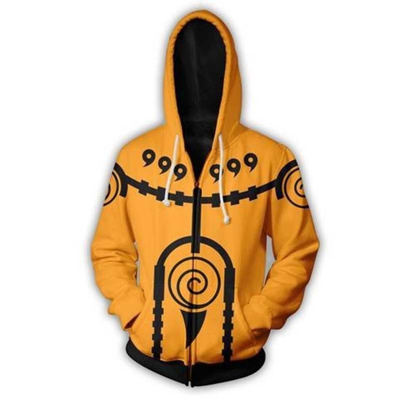 Anime Naruto Seal Zip Up Hoodie Casual Unisex Sweatshirt with Pockets -Takerlama