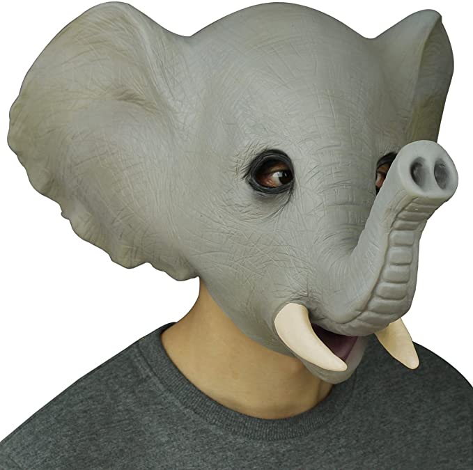 Deluxe Novelty Latex Rubber Creepy Elephant Costume Head Mask Halloween Cosplay Masquerade Party Props Decorations Grey