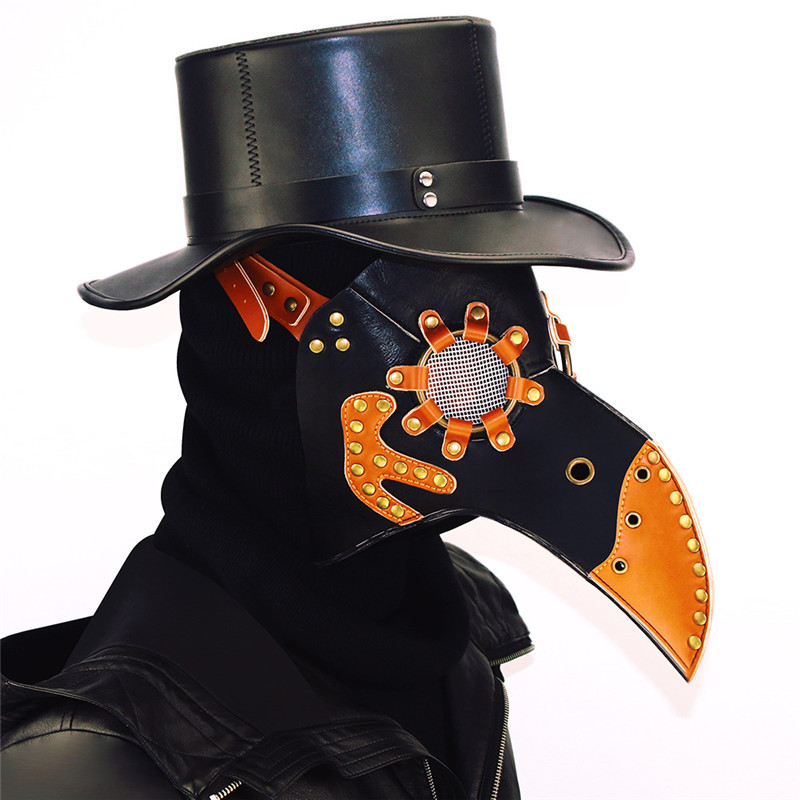 New Steampunk Plague Bird Mask Doctor Mask Gold&Black PU Leather Bird Beak Mask Gothic Retro Halloween Cosplay Party Masks