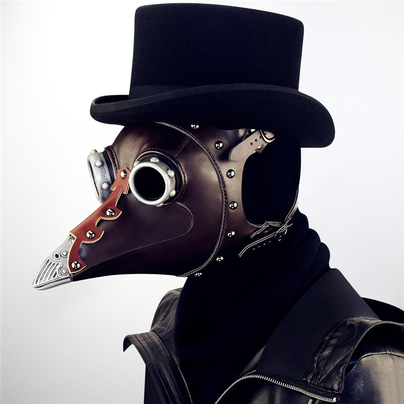 Steampunk Plague Bird Mask Doctor Mask Brown PU Leather Bird Beak Mask Gothic Retro Halloween Cosplay Accessories Masquerade Party Masks 