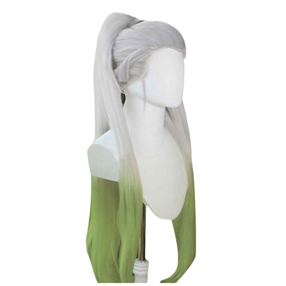 Anime Demon Slayer Kimetsu no Yaiba Daki White Green Hair Wig-