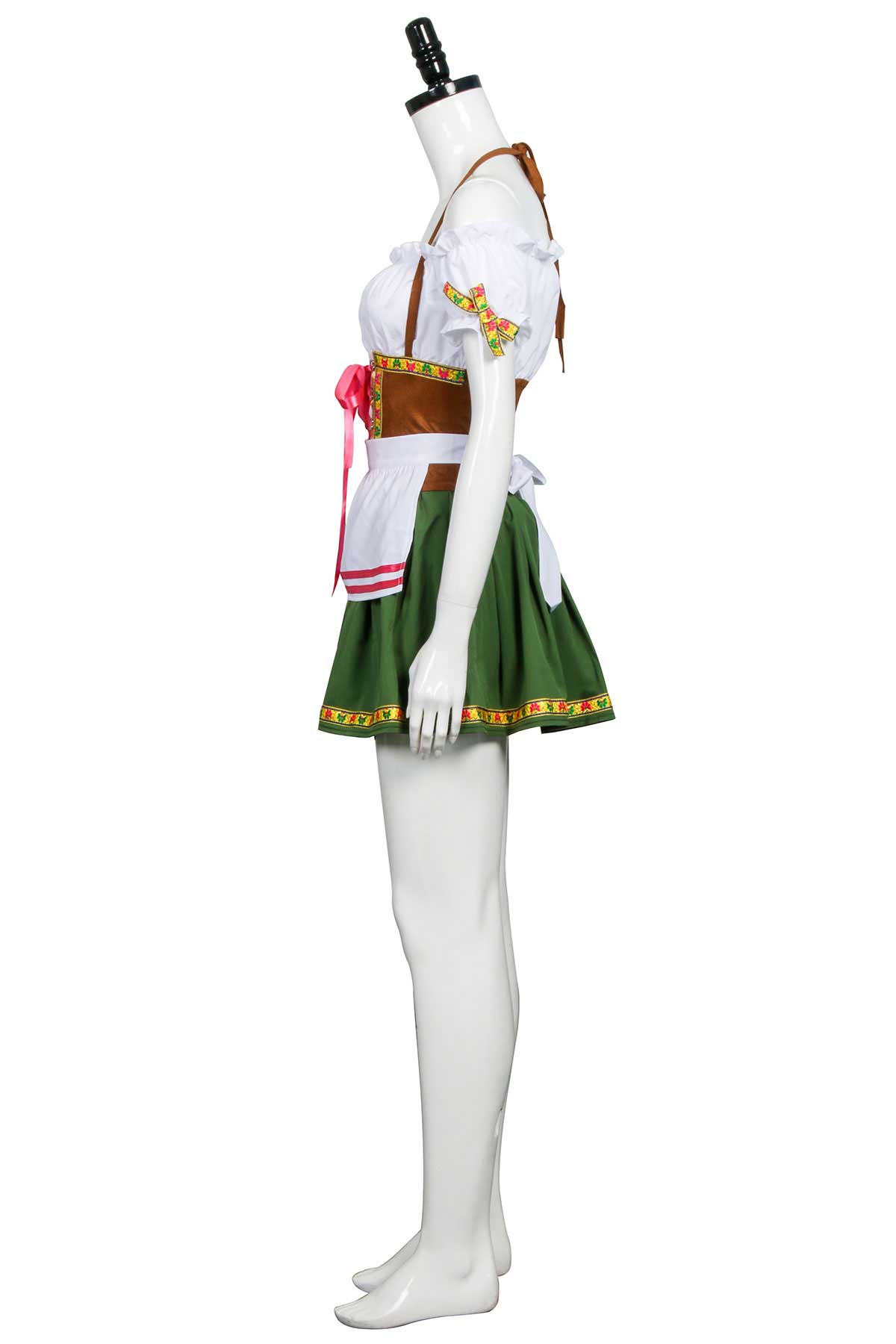 Women's German Dirndl Dress Fraulein Off Shoulder Oktoberfest Beer Girl Costume-Takerlama