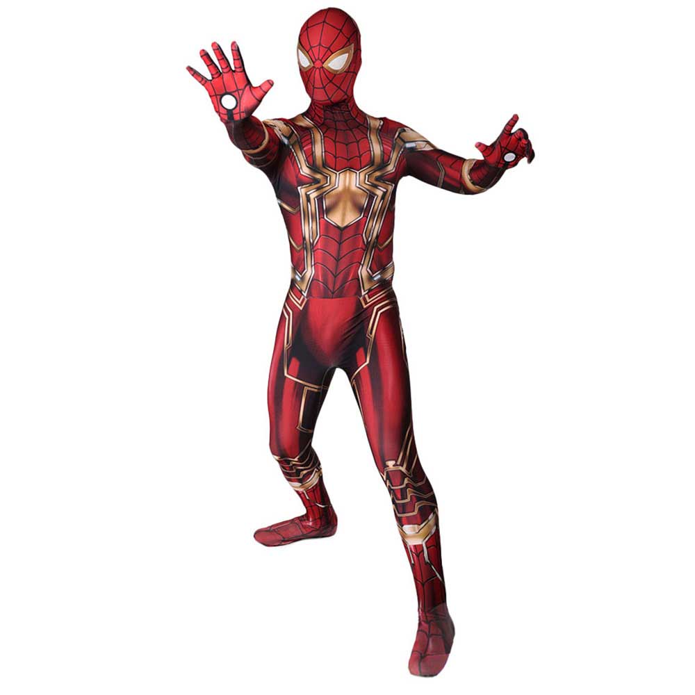 Boys Men's Golden Edition Iron Spider Cosplay Costumes Spiderman Zentai Suit