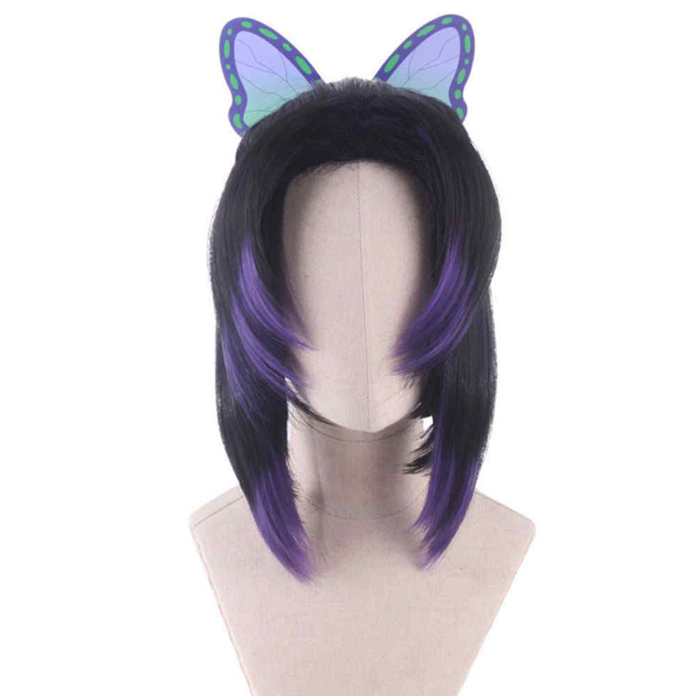 Demon Slayer: Kimetsu no Yaiba Shinobu Kocho Cosplay Wig 35cm Short Black Purple Gradient Demon Slaying Corps