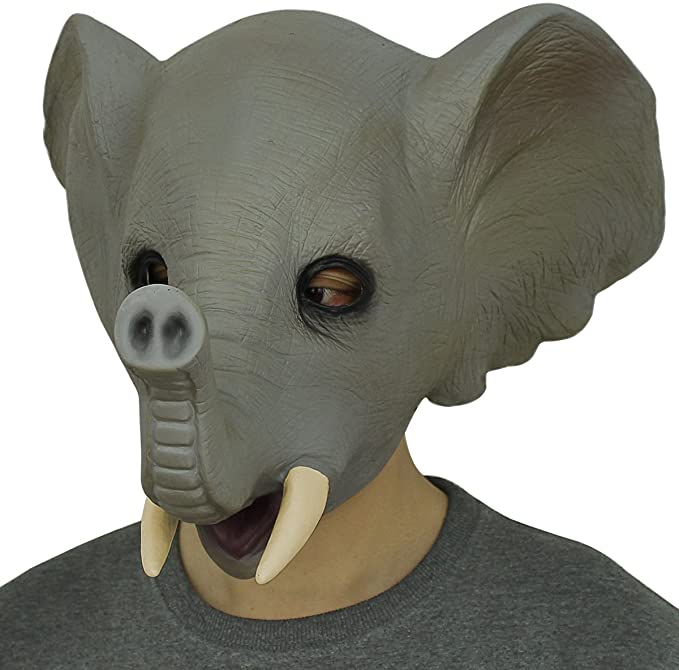 Deluxe Novelty Latex Rubber Creepy Elephant Costume Head Mask Halloween Cosplay Masquerade Party Props Decorations Grey