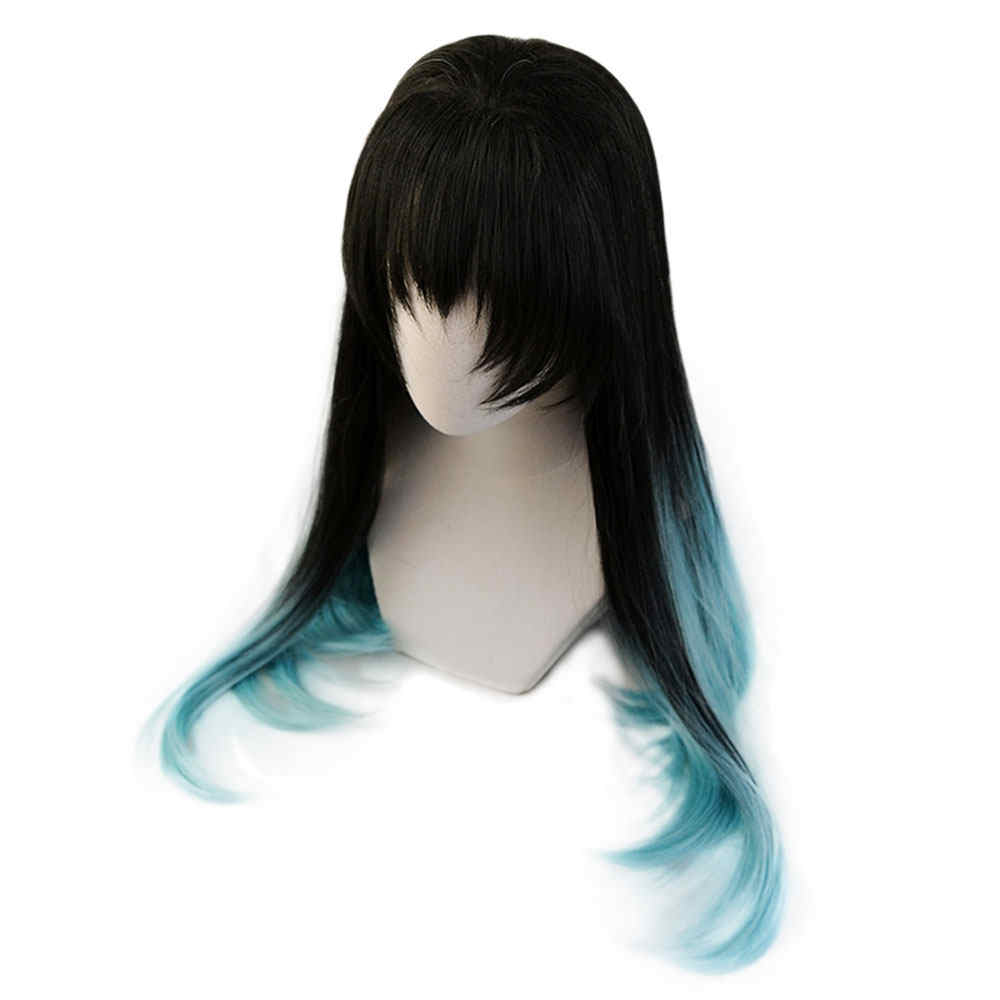 Demon Slayer Kimetsu no Yaiba Mist Hashira Muichiro TokitoBlack Blue Long Straight Cosplay Wig Kizuki Synthetic Hair-Takerlama