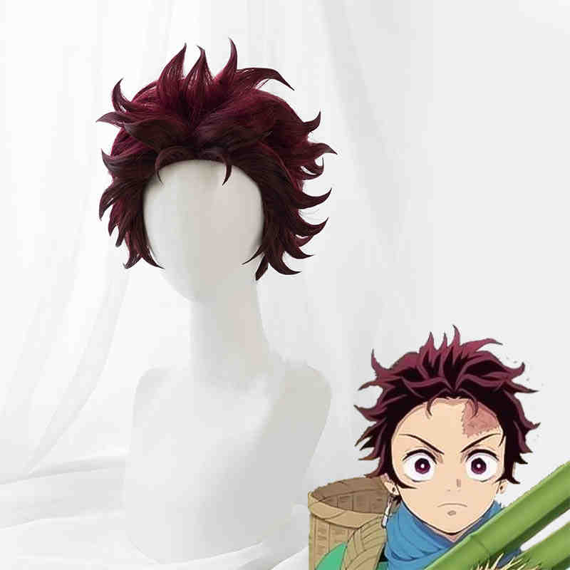 Tanjirou Kamado Short Cospaly Synthetic Wig Anime Demon Slayer Kimetsu no Yaiba 