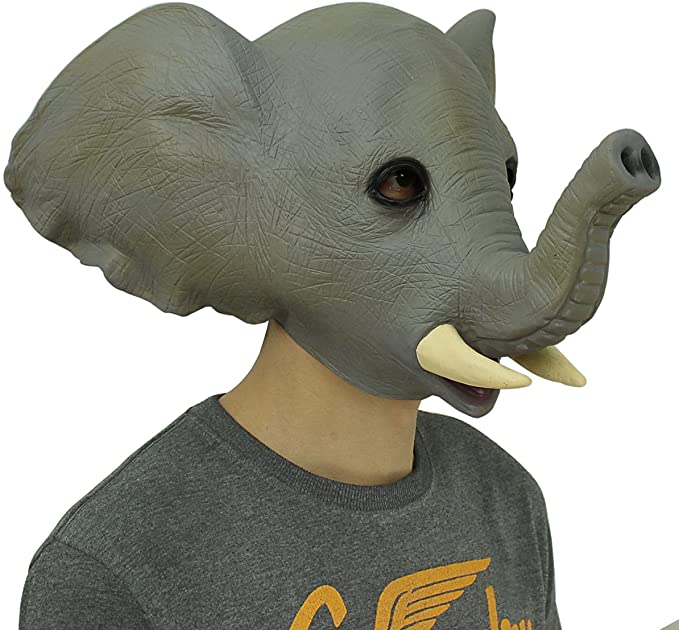 Deluxe Novelty Latex Rubber Creepy Elephant Costume Head Mask Halloween Cosplay Masquerade Party Props Decorations Grey