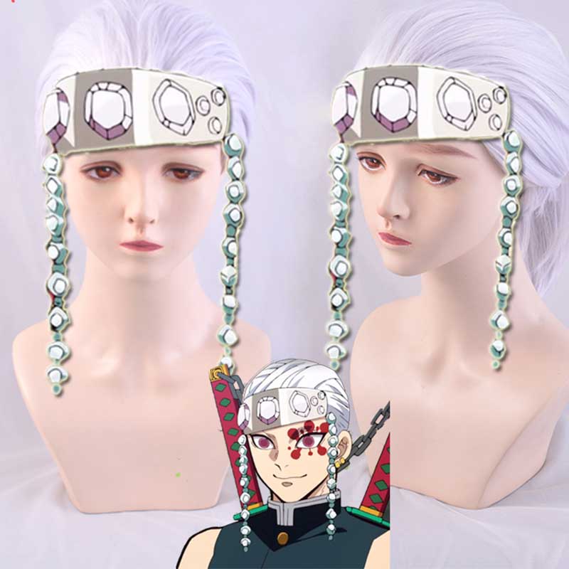 Anime Cosplay Wig Kimetsu No Yaiba Uzui Tengen Silver Hair Wig Men Halloween Costume Props Replica-Takerlama