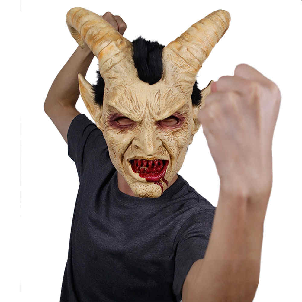 Lucifer Horn latex Masks Halloween Masque Costume Scary Demon Devil Props-Takerlama