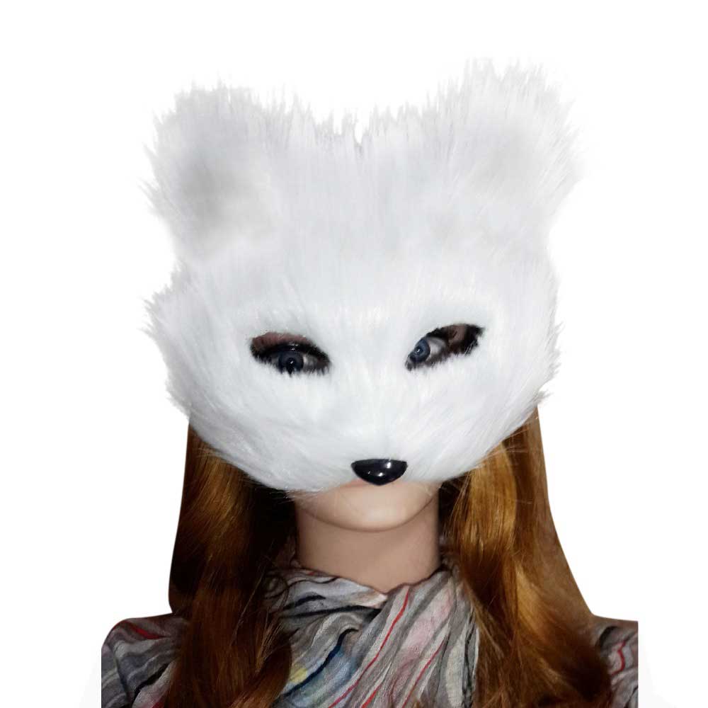 Animal White Plastic Villus Fox Mask Cosplay Party Half Face Masks Cat Mask Halloween Masquerade Props