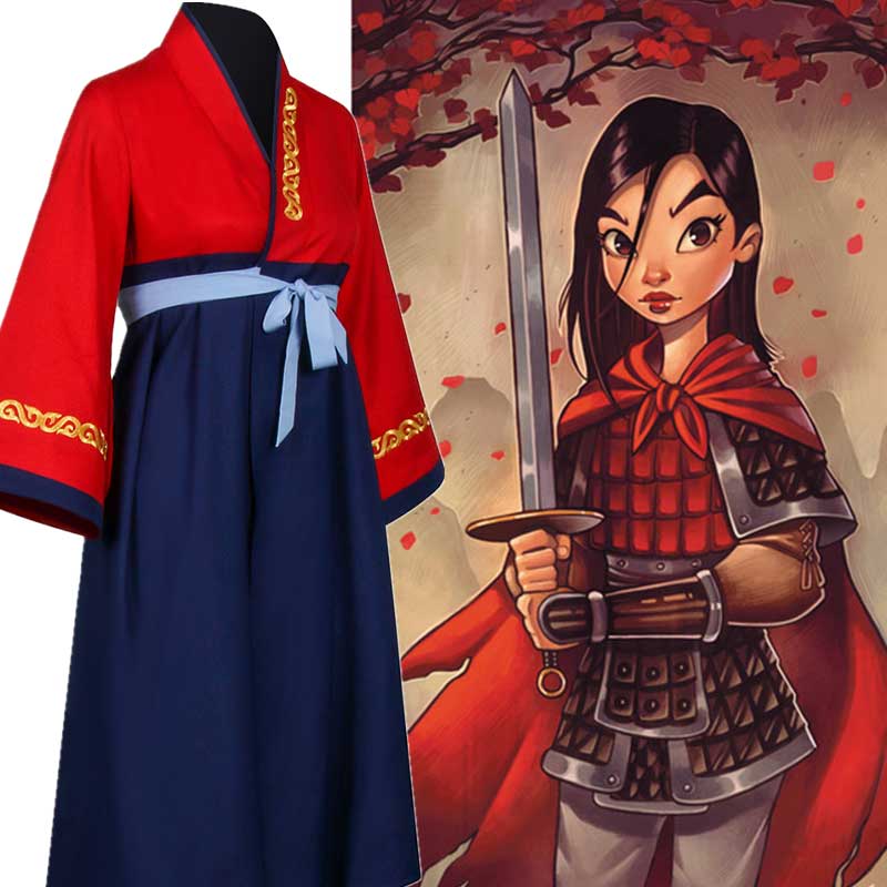 Disney Princess Mulan Cosplay Dress Chinese Hanfu Halloween Gift for Kids Girl-Takerlama
