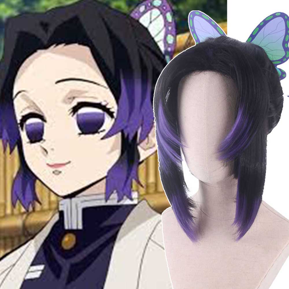 Demon Slayer: Kimetsu no Yaiba Shinobu Kocho Cosplay Wig 35cm Short Black Purple Gradient Demon Slaying Corps