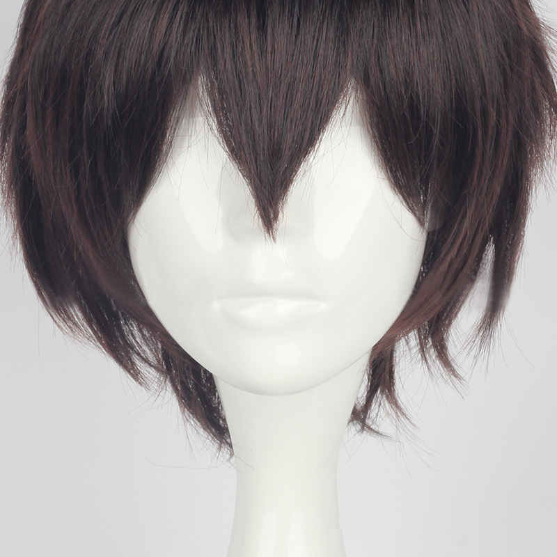 Bungo Stray Dogs Dazai Osamu Short Naturally Curly Black Cosplay Wig Halloween Costume Synthetic Hair 