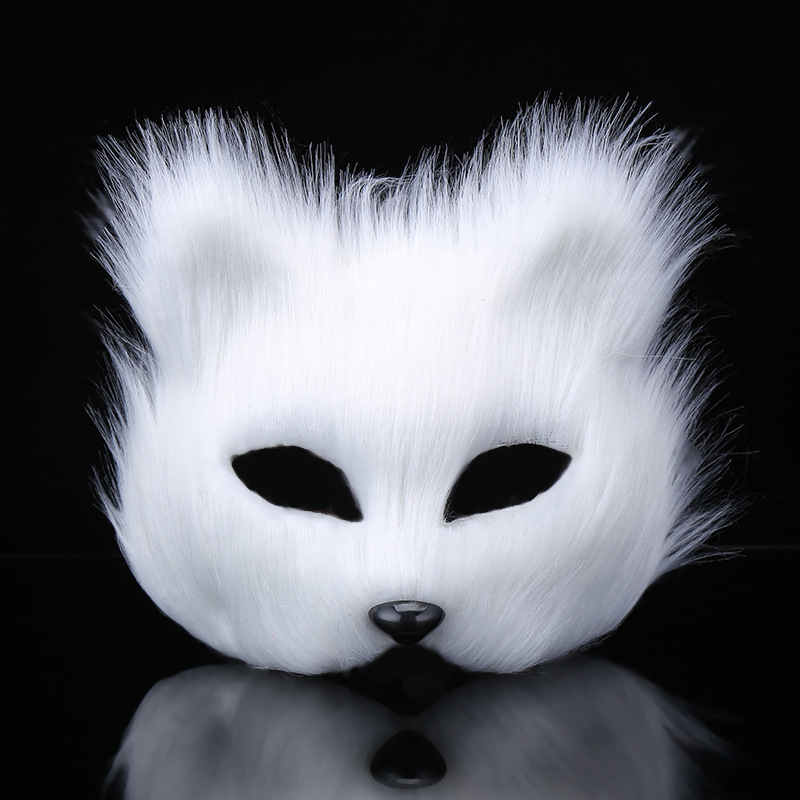 Animal White Plastic Villus Fox Mask Cosplay Party Half Face Masks Cat Mask Halloween Masquerade Props