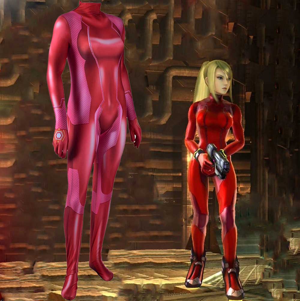 Game Metroid Zero Suit Samus Cosplay Costume Red Zentai