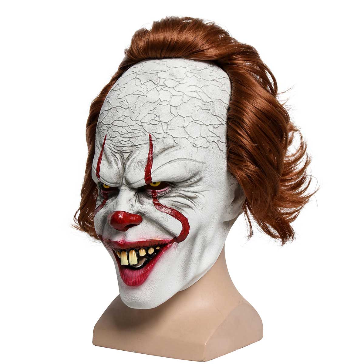 It Chapter 2 Pennywise Scary Halloween Cosplay Latex Mask Stephen King's It Costume Wig-Takerlama