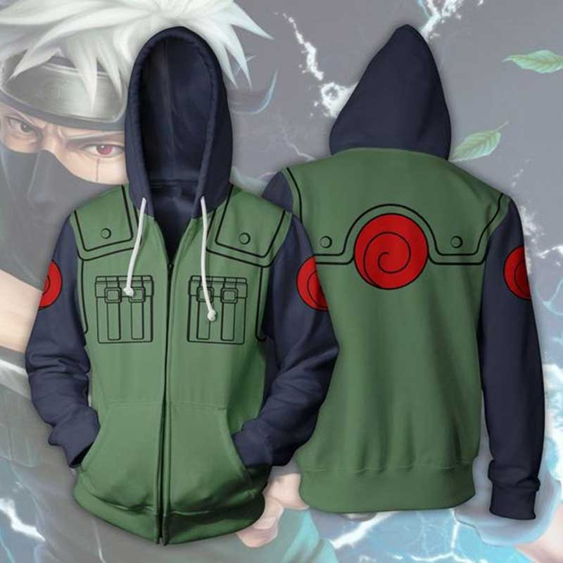 Anime Naruto Kakashi Zip Up Hoodies With Pocket Unisex 3D Jacket-Takerlama