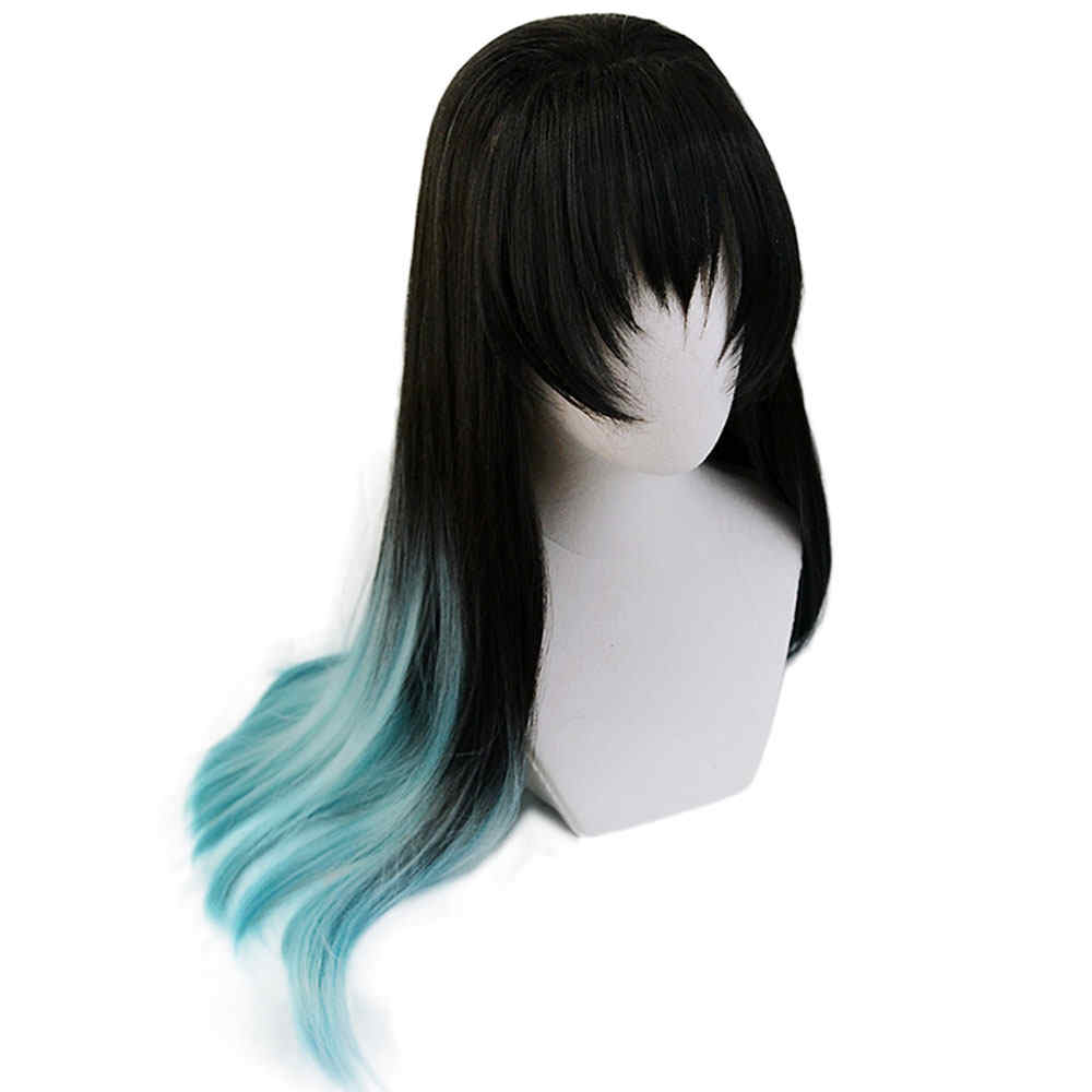 Demon Slayer Kimetsu no Yaiba Mist Hashira Muichiro TokitoBlack Blue Long Straight Cosplay Wig Kizuki Synthetic Hair-Takerlama