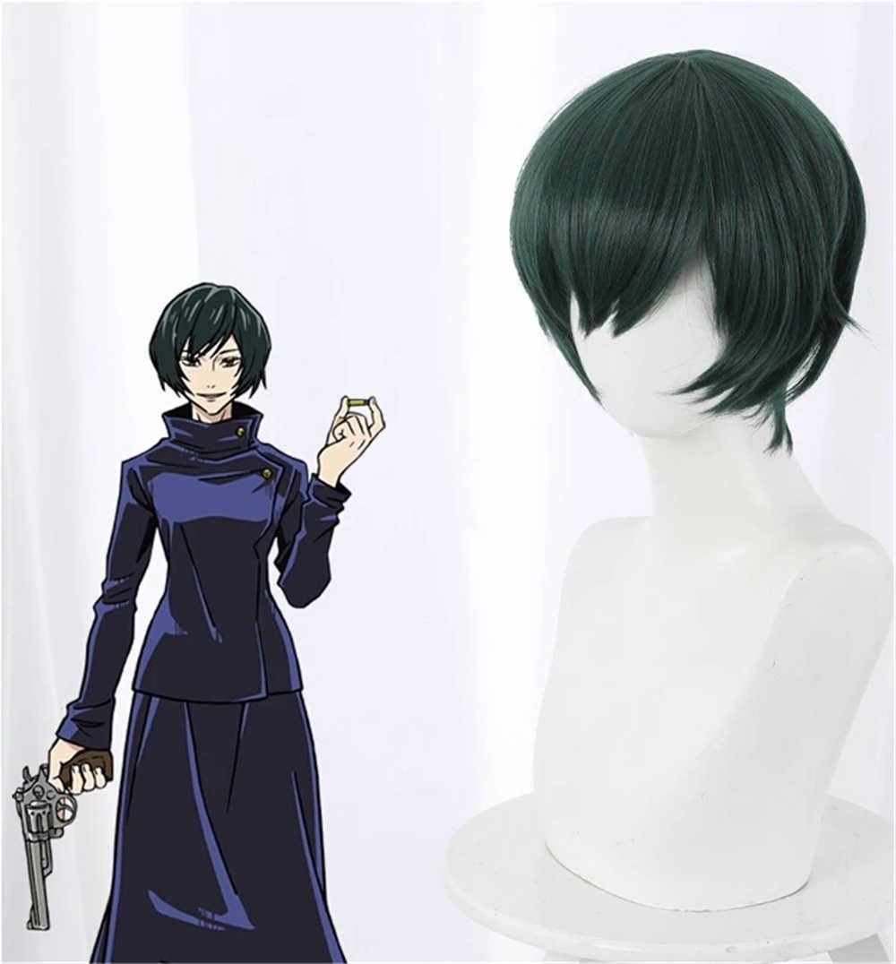 Anime Jujutsu Kaisen Zenin Mai Costume Wig Green Short Hair