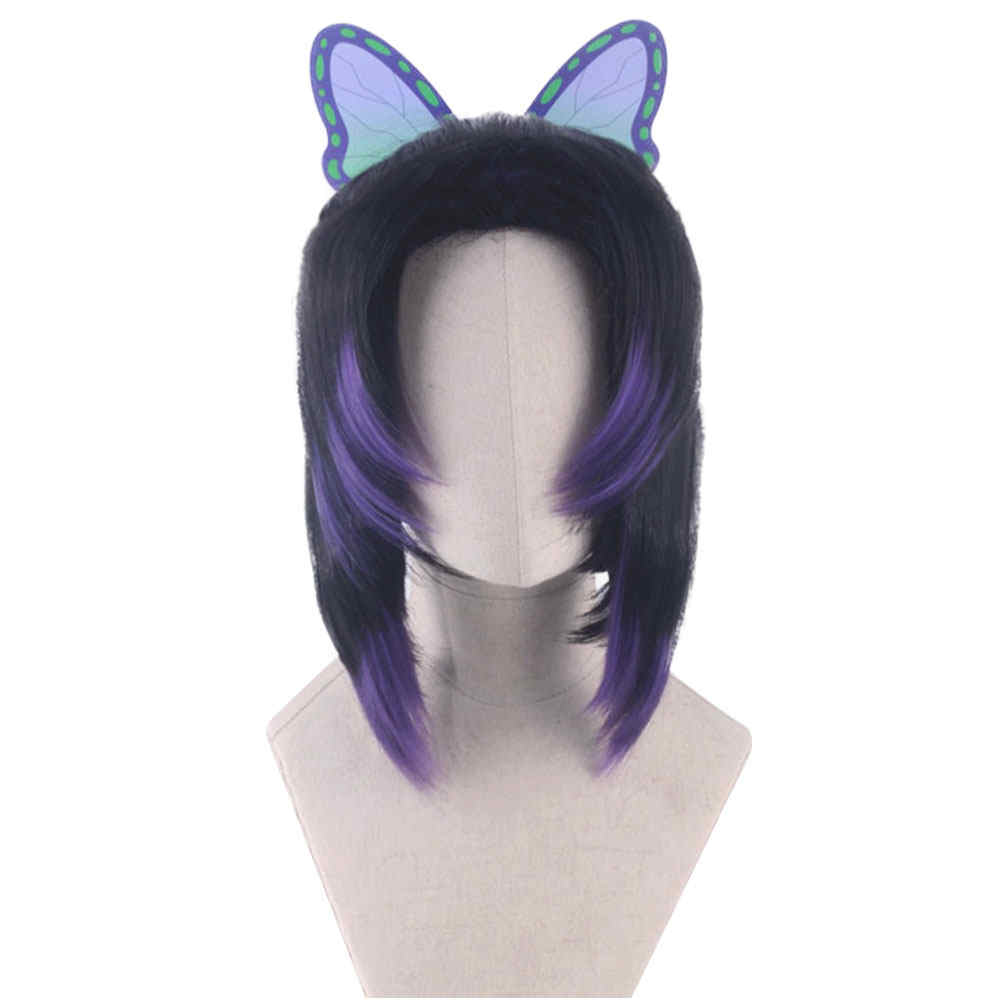 Demon Slayer: Kimetsu no Yaiba Shinobu Kocho Cosplay Wig 35cm Short Black Purple Gradient Demon Slaying Corps