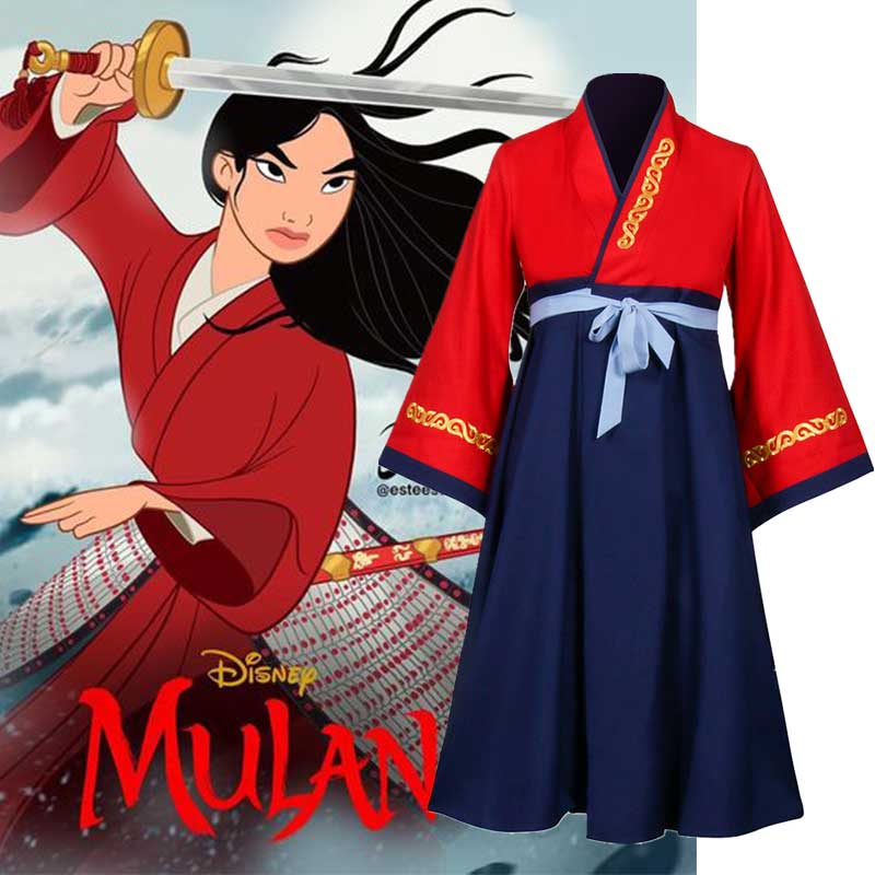 Disney Princess Mulan Cosplay Dress Chinese Hanfu Halloween Gift for Kids Girl-Takerlama
