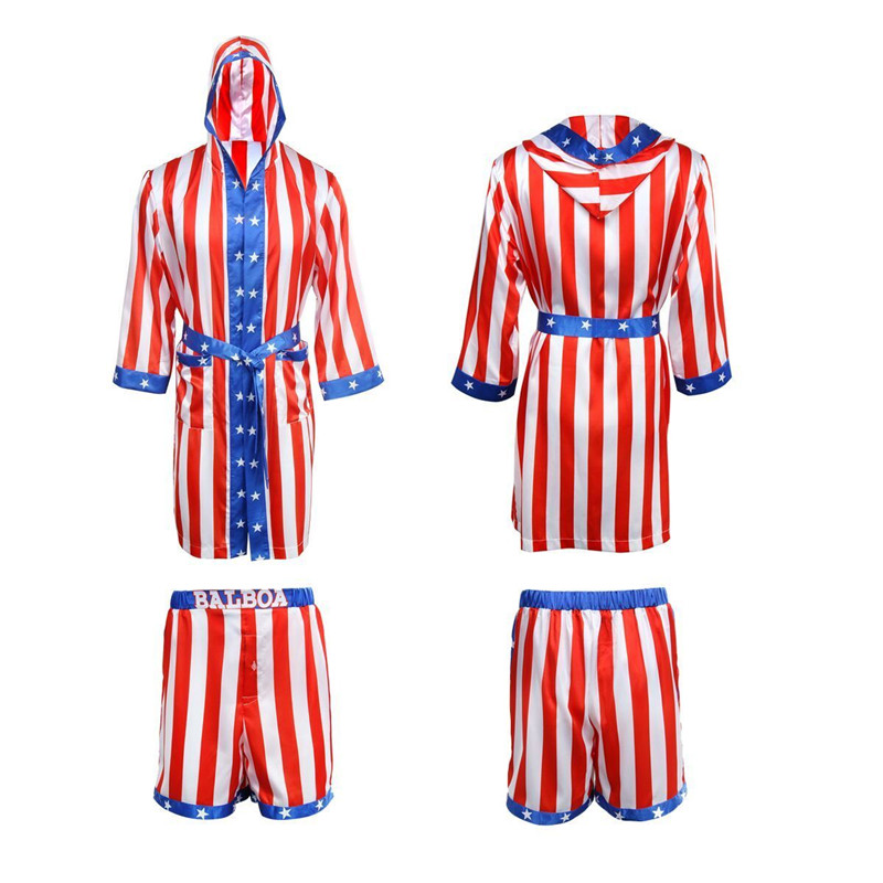 Rocky Balboa Apollo Movie Boxing American Flag Cosplay Robe and Shorts Boxing Costume