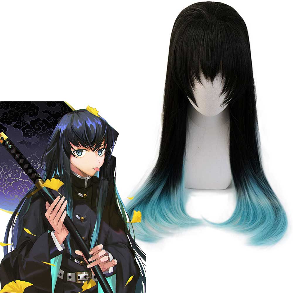 Tokitou Muichirou Ponytails Costume Long Straight Wig Anime Demon Slayer Kimetsu no Yaiba-Takerlama